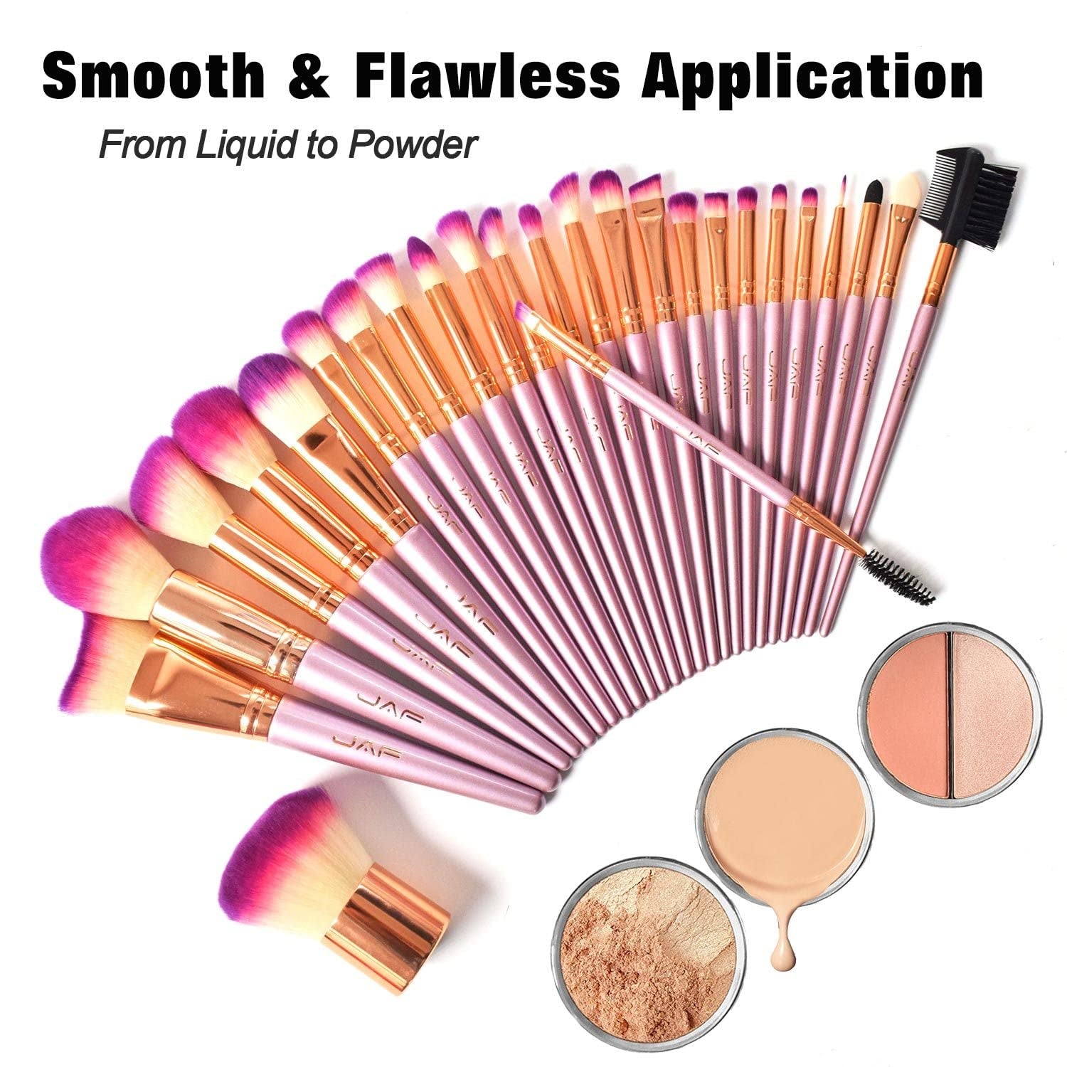 26Pcs Makeup Brush Set Professional Kabuki Full Face Contour Brush Set Pink Complete Vegan Brush Kit, Soft Make Pretty Cute Rose Gold Cosmetic Brush Purple