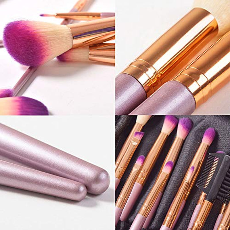 26Pcs Makeup Brush Set Professional Kabuki Full Face Contour Brush Set Pink Complete Vegan Brush Kit, Soft Make Pretty Cute Rose Gold Cosmetic Brush Purple