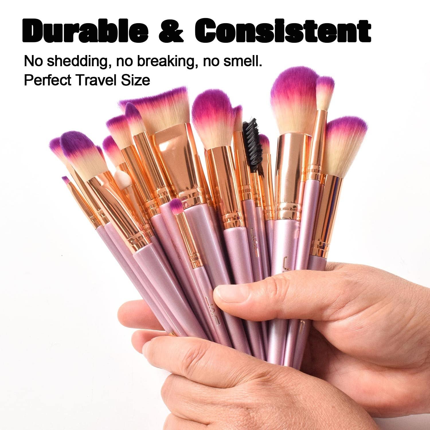 26Pcs Makeup Brush Set Professional Kabuki Full Face Contour Brush Set Pink Complete Vegan Brush Kit, Soft Make Pretty Cute Rose Gold Cosmetic Brush Purple