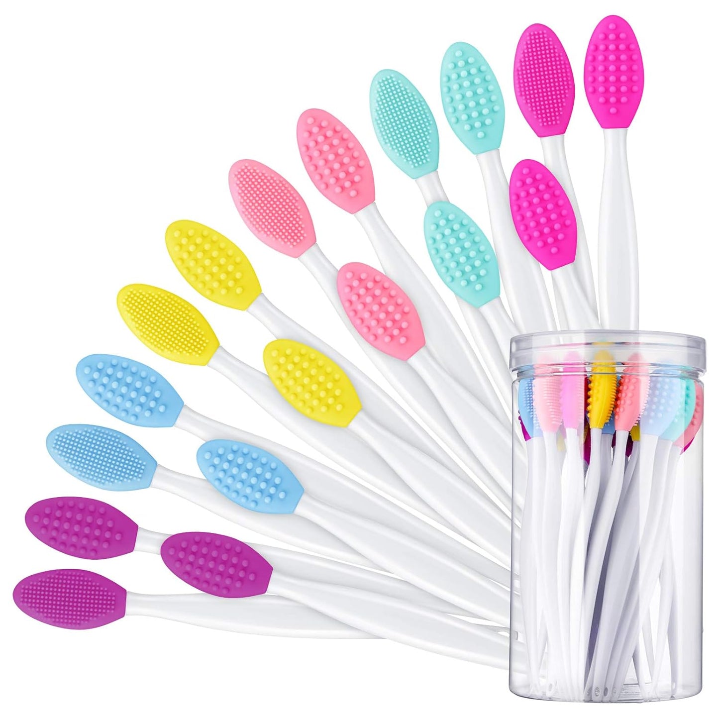 24 Pcs Silicone Exfoliating Lip Brush with Container, Double Sided Silicone Lip Scrubber Soft Cleaning Brush Face Cleaning Applicator for Plump Smoother Lip Appearance(Mixed Colors)