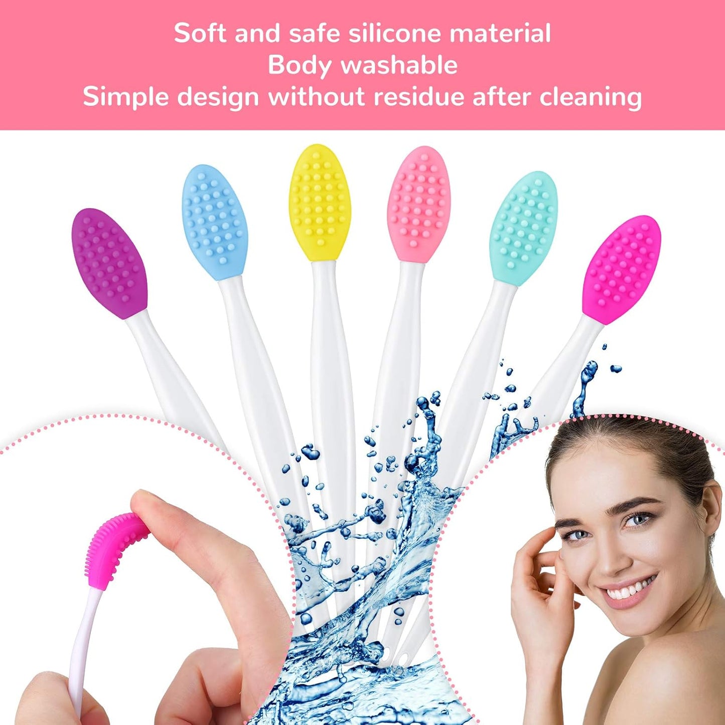 24 Pcs Silicone Exfoliating Lip Brush with Container, Double Sided Silicone Lip Scrubber Soft Cleaning Brush Face Cleaning Applicator for Plump Smoother Lip Appearance(Mixed Colors)