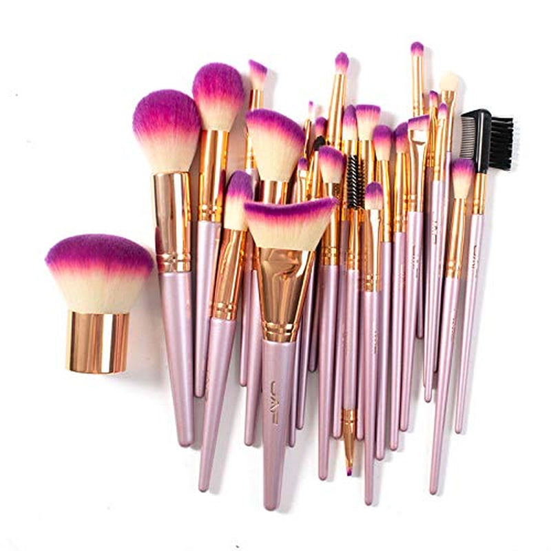 26Pcs Makeup Brush Set Professional Kabuki Full Face Contour Brush Set Pink Complete Vegan Brush Kit, Soft Make Pretty Cute Rose Gold Cosmetic Brush Purple